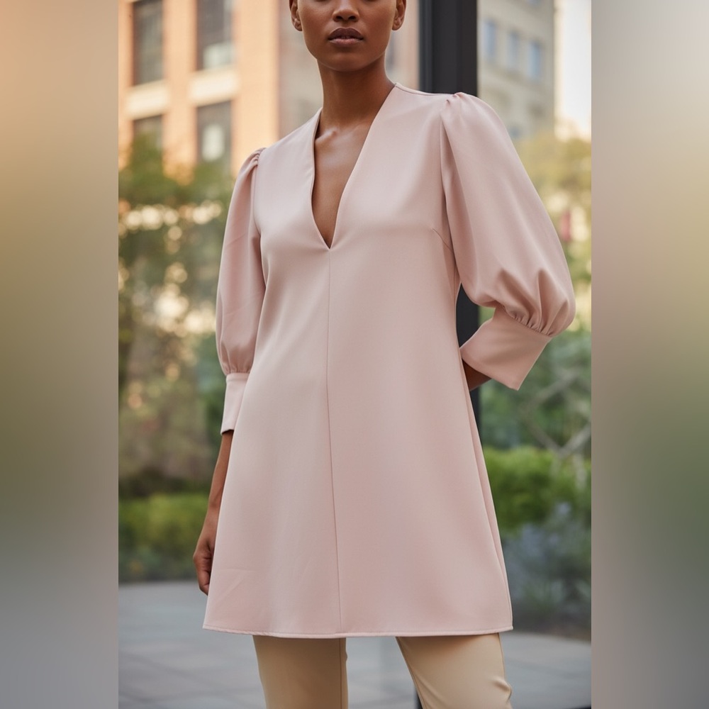 Elegant Pink V-Neck Dress‎